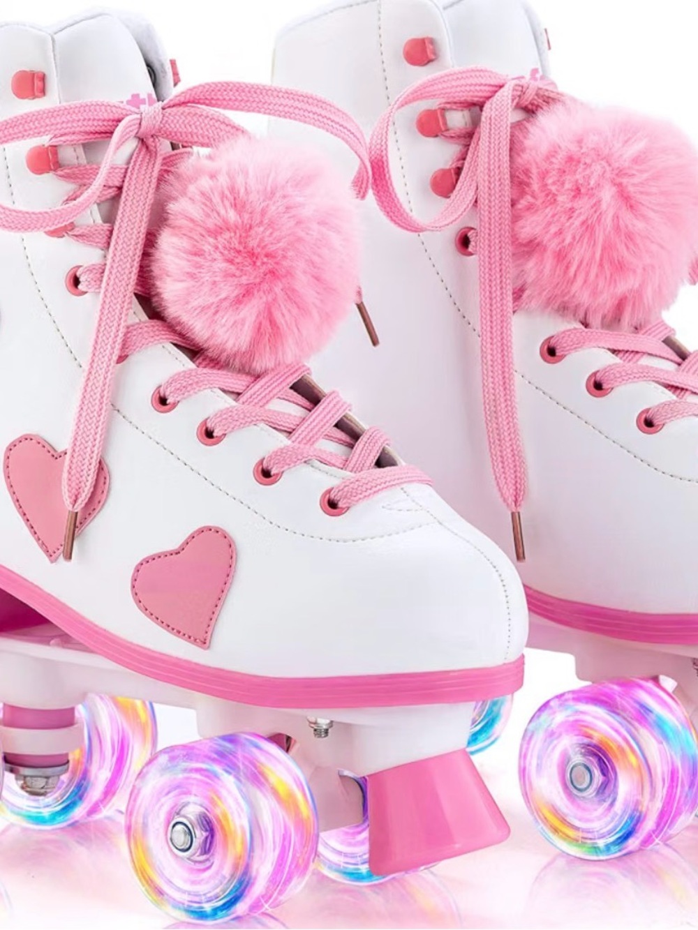 Ruthfot  light up roller Skates with Pom Pom Laces- size 2Y/34 E